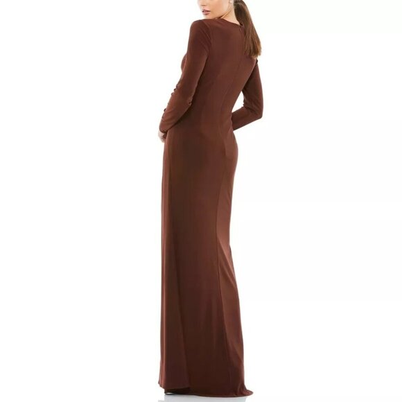 NWT Mac Duggal Long Sleeve Keyhole Draped Gown Chocolate 0 #8294 - Picture 4 of 8